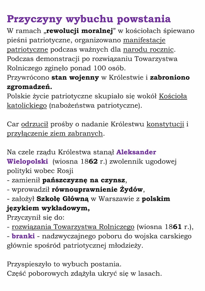 Powstanie styczniowe
Ziemie polskie przed powstaniem
Zabór pruski
Hasło „praca organiczna" – uważano naród za jeden
organizm i wszystkie jeg