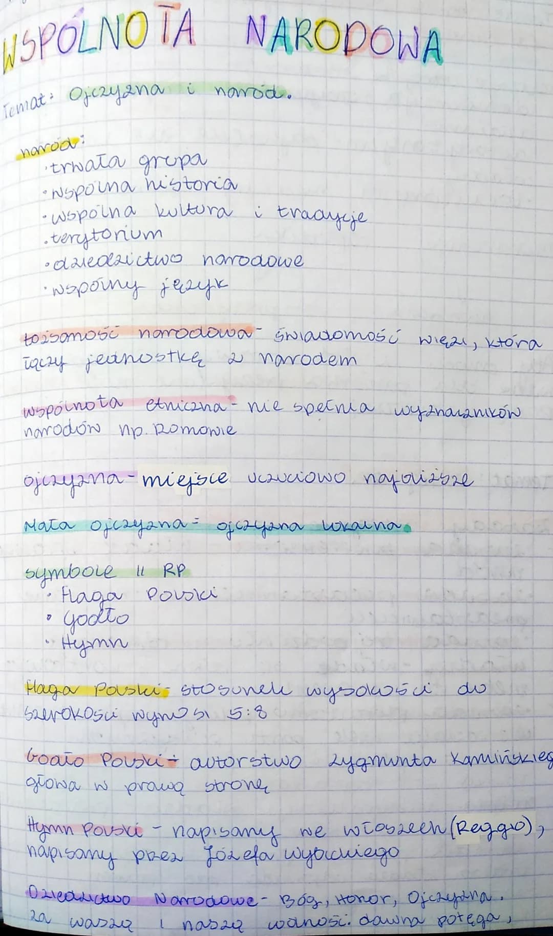 WSPÓLNOTA NARODOWA
Temat: Ojczyzna i narod.
narod
·trwała gropa
•Nspolna historia
·wspolna kultura i tradycje
.terytorium
• dziedzictwo naro