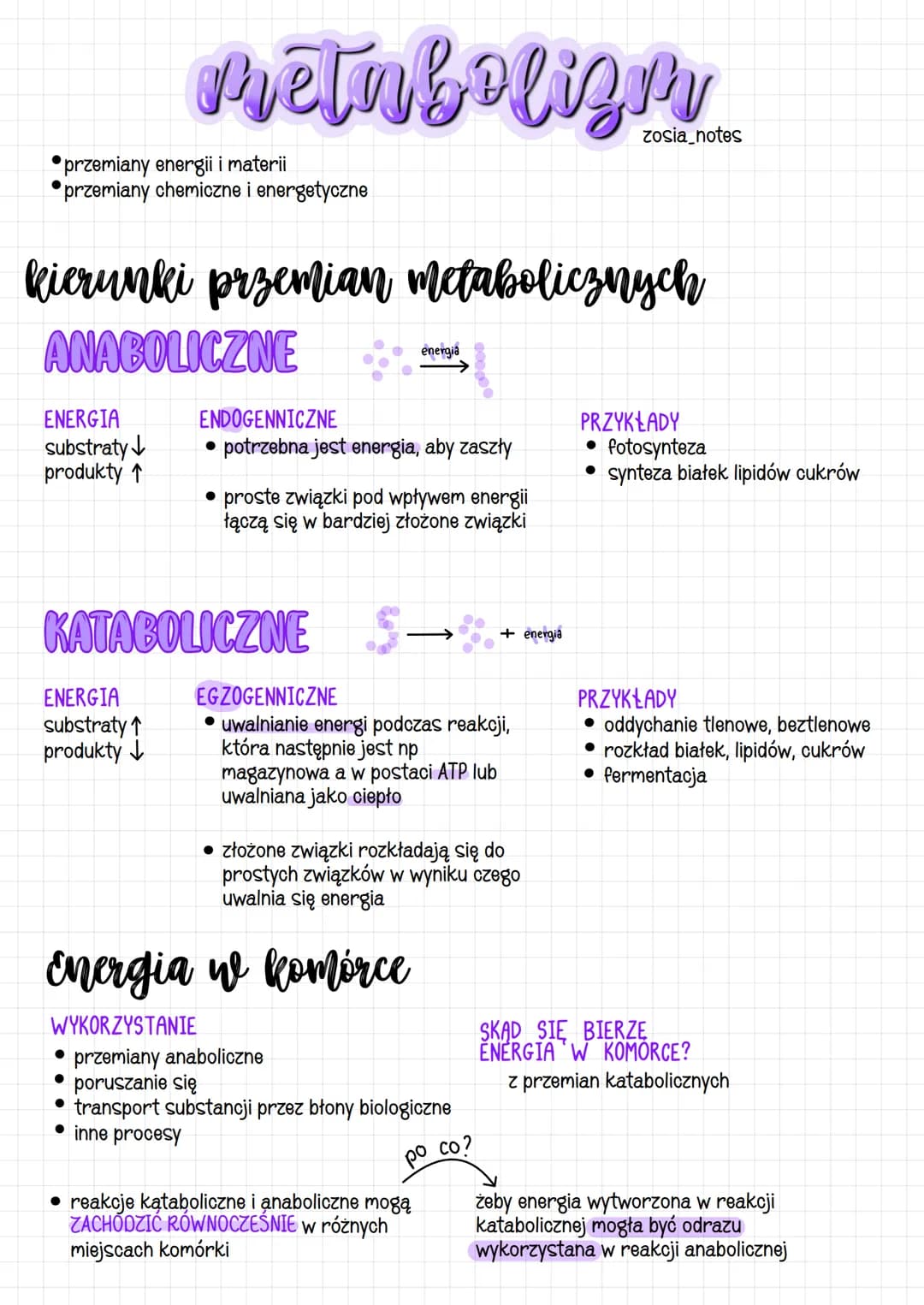 przemiany energii i materii
przemiany chemiczne i energetyczne
metabolizm
ENERGIA
substraty
produkty ↑
kierunki przemian metabolicznych
ANAB