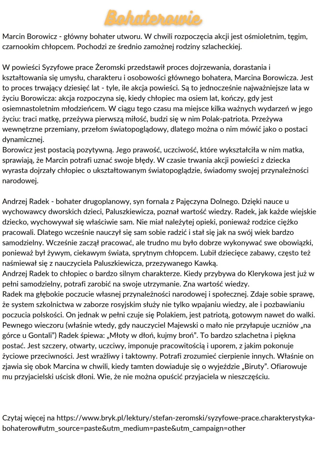 Syzyfowe prace
Streszczenie króthie
Czwartego stycznia rodzice Marcinka Borowicza odwożą go z rodzinnych Gawronek do
szkoły w Owczarach i od