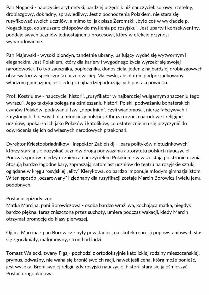 Syzyfowe prace
Streszczenie króthie
Czwartego stycznia rodzice Marcinka Borowicza odwożą go z rodzinnych Gawronek do
szkoły w Owczarach i od