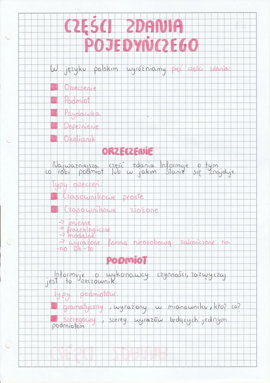 Części zdania pojedynczego 