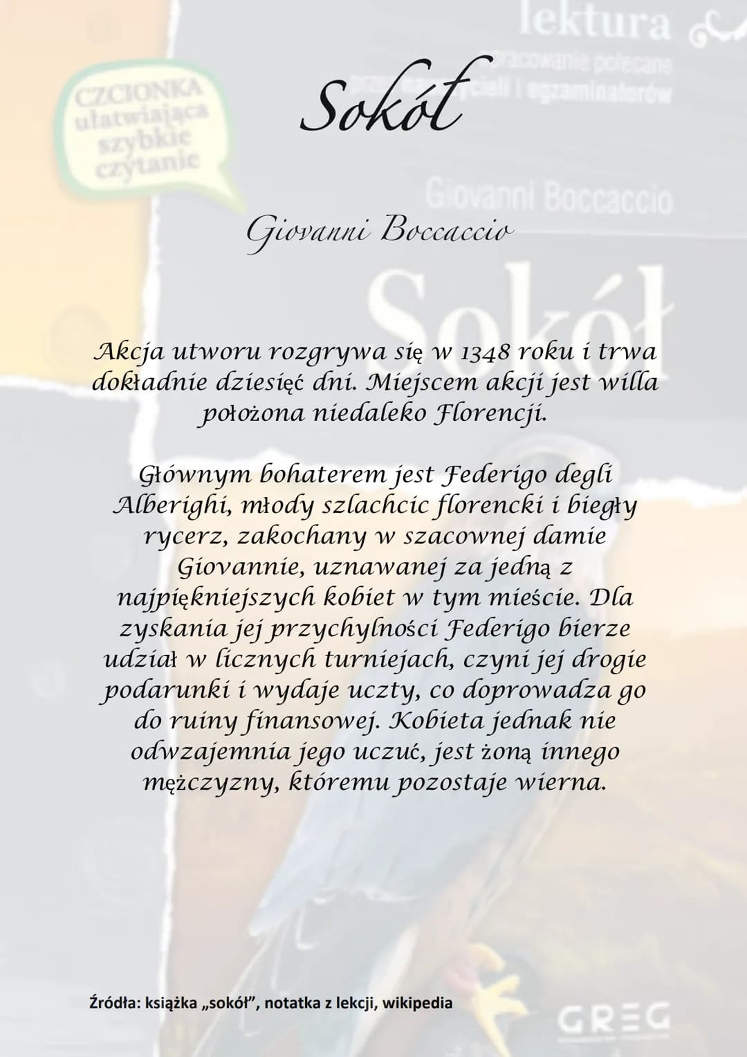 CZCIONKA
ułatwiająca
szybkie
czytanie
Sokół
lektura
racowanie polecane
eli egzaminatorów
Giovanni Boccaccio
Giovanni Boccaccio
of the
Akcja 