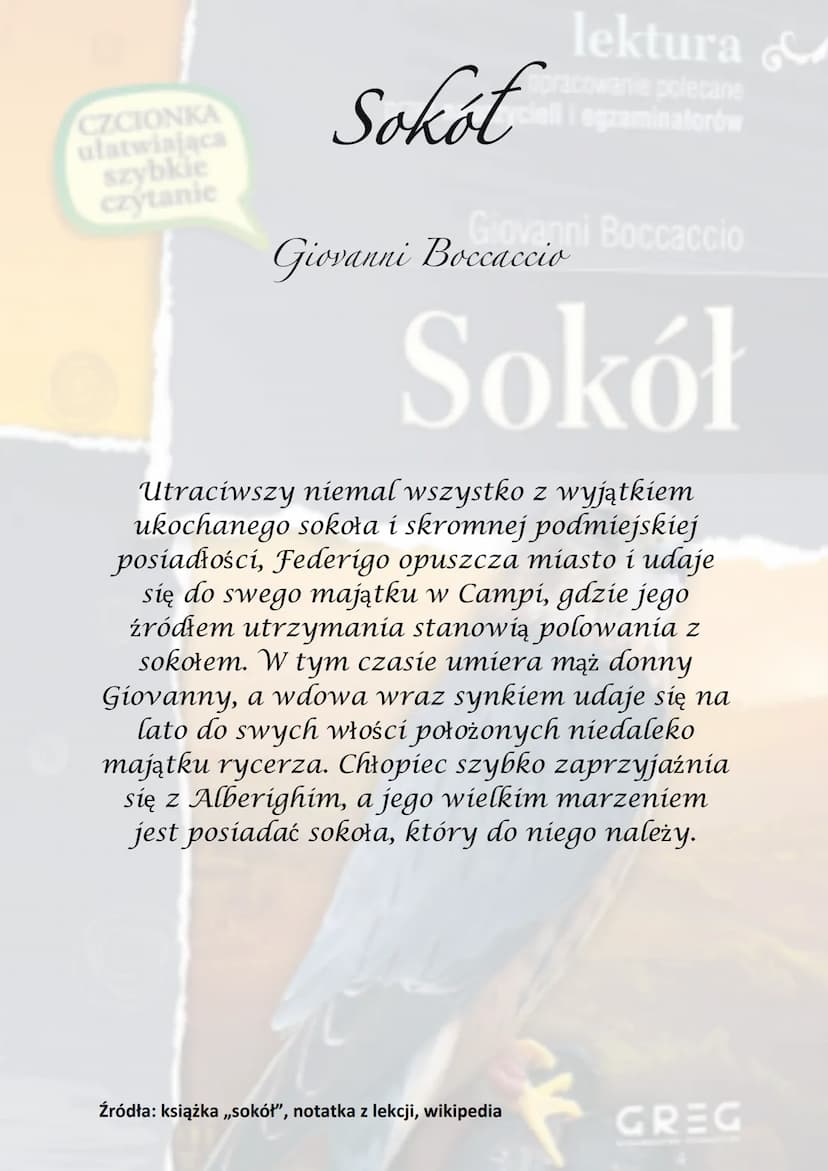 CZCIONKA
ułatwiająca
szybkie
czytanie
Sokół
lektura
racowanie polecane
eli egzaminatorów
Giovanni Boccaccio
Giovanni Boccaccio
of the
Akcja 
