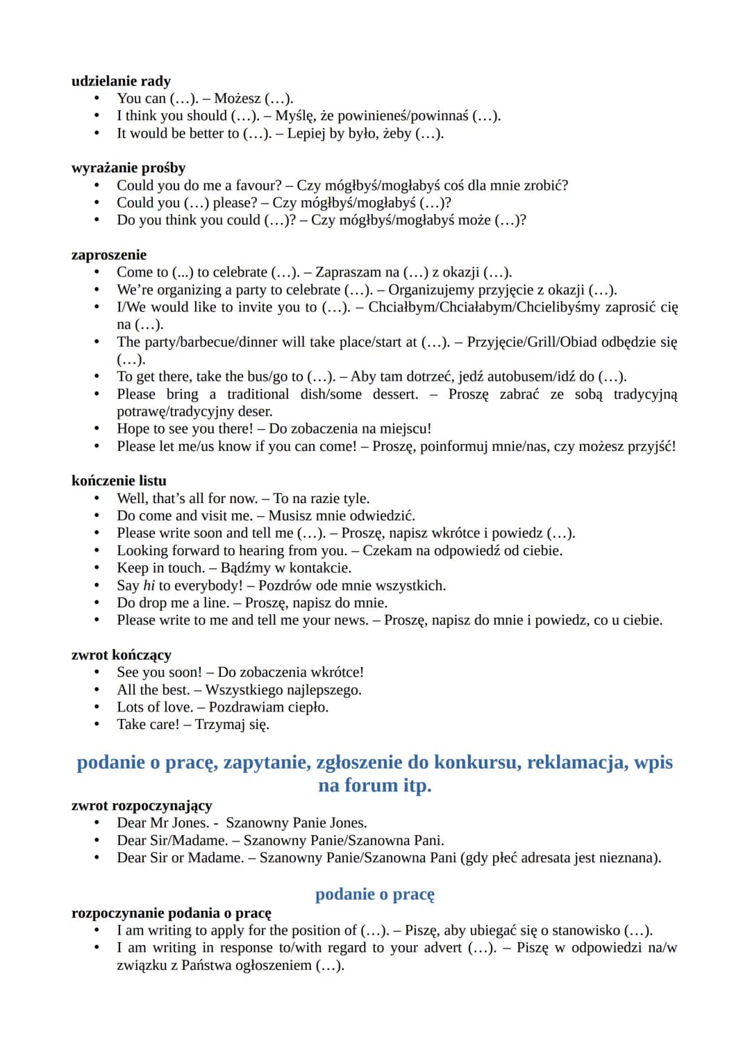 --- OCR Start ---
Przydatne zwroty: wypowiedź pisemna z języka angielskiego
zwroty rozpoczynające
list prywatny, e-mail, wpis na blogu
Hi Su