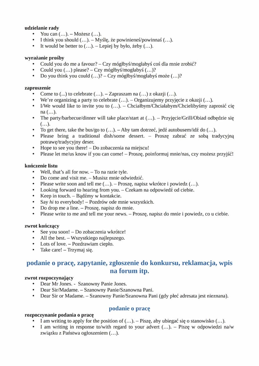 --- OCR Start ---
Przydatne zwroty: wypowiedź pisemna z języka angielskiego
zwroty rozpoczynające
list prywatny, e-mail, wpis na blogu
Hi Su