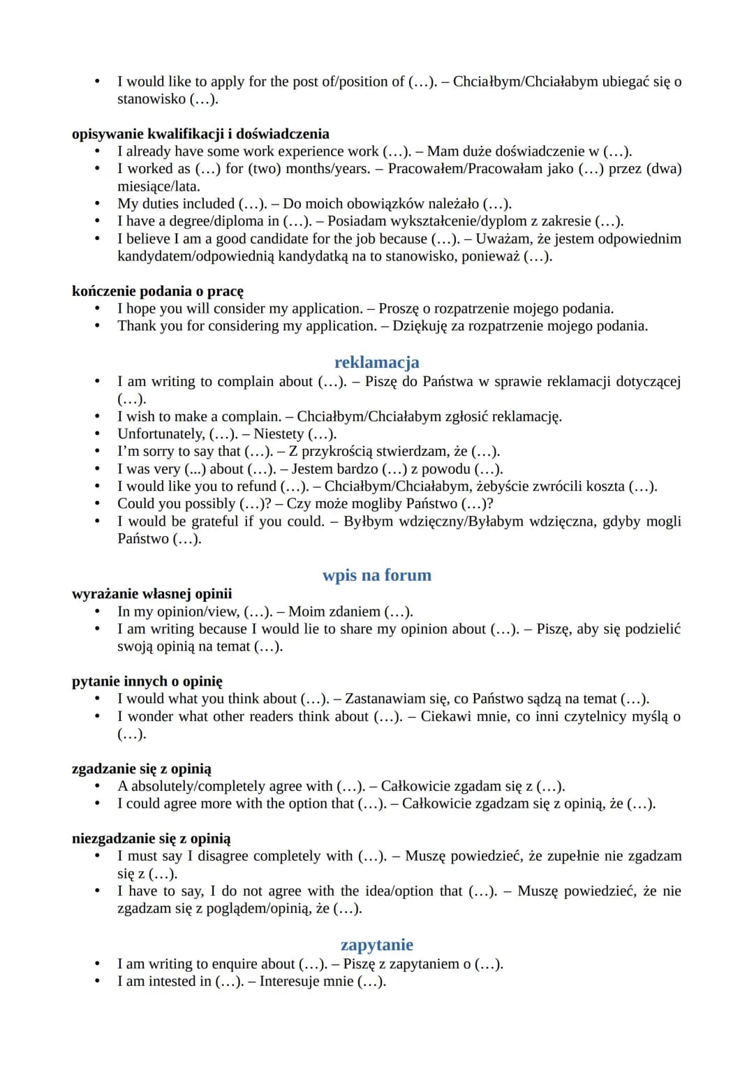 --- OCR Start ---
Przydatne zwroty: wypowiedź pisemna z języka angielskiego
zwroty rozpoczynające
list prywatny, e-mail, wpis na blogu
Hi Su