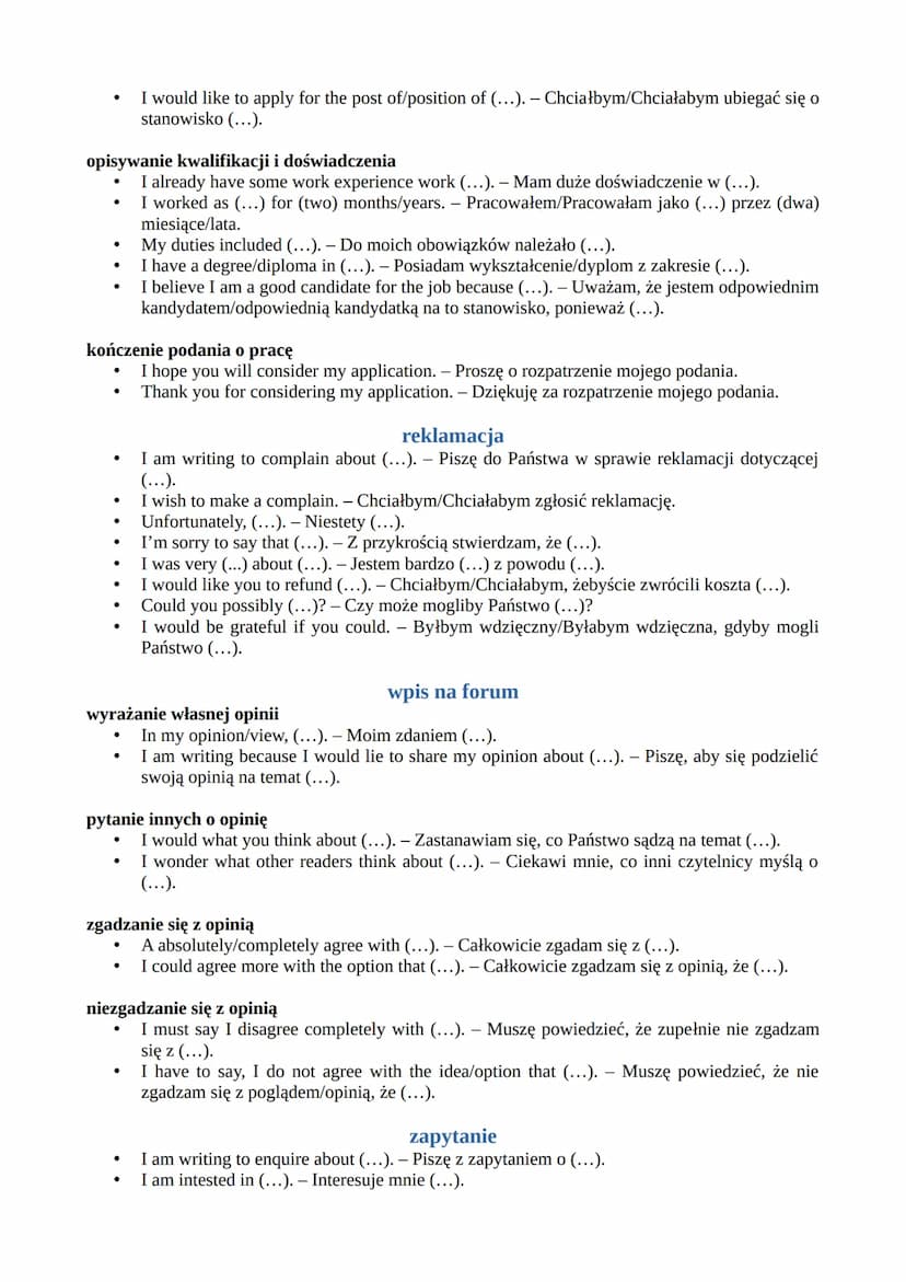 --- OCR Start ---
Przydatne zwroty: wypowiedź pisemna z języka angielskiego
zwroty rozpoczynające
list prywatny, e-mail, wpis na blogu
Hi Su