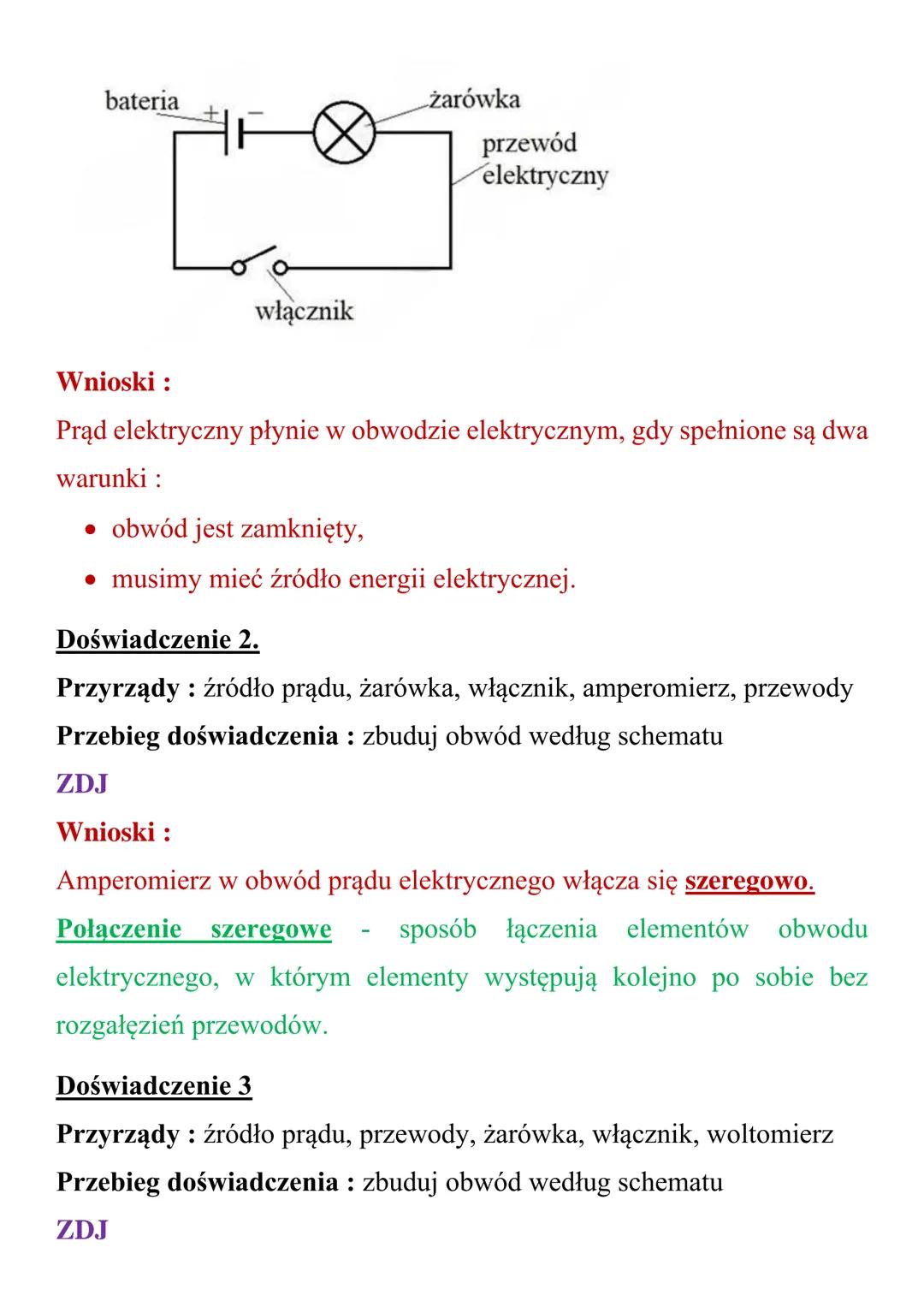 Temat: Obwody elektryczne.
Obwód elektryczny - zespół elementów połączonych przewodami
ze źródłem energii elektrycznej tak, aby tworzyły zam