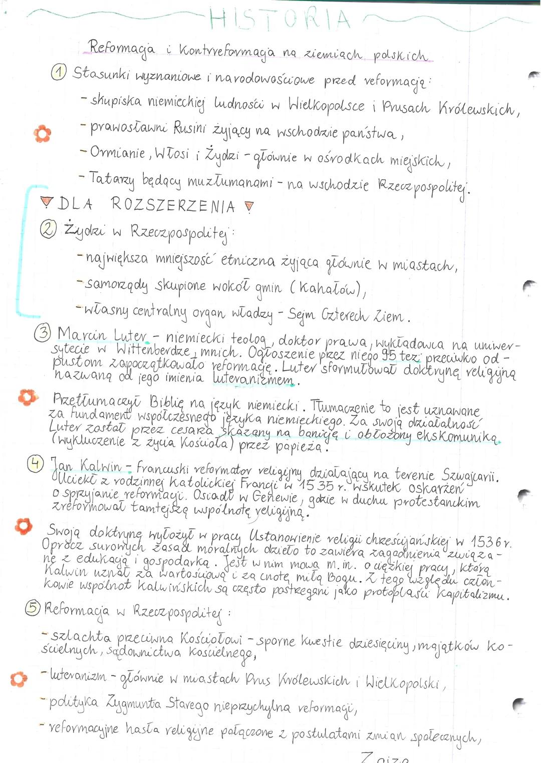 HISTORIA
Reformacja i kontrreformaga na ziemiach polskich.
Stosunki wyznaniowe i narodowościowe przed veformacje:
- skupiska niemieckiej lud