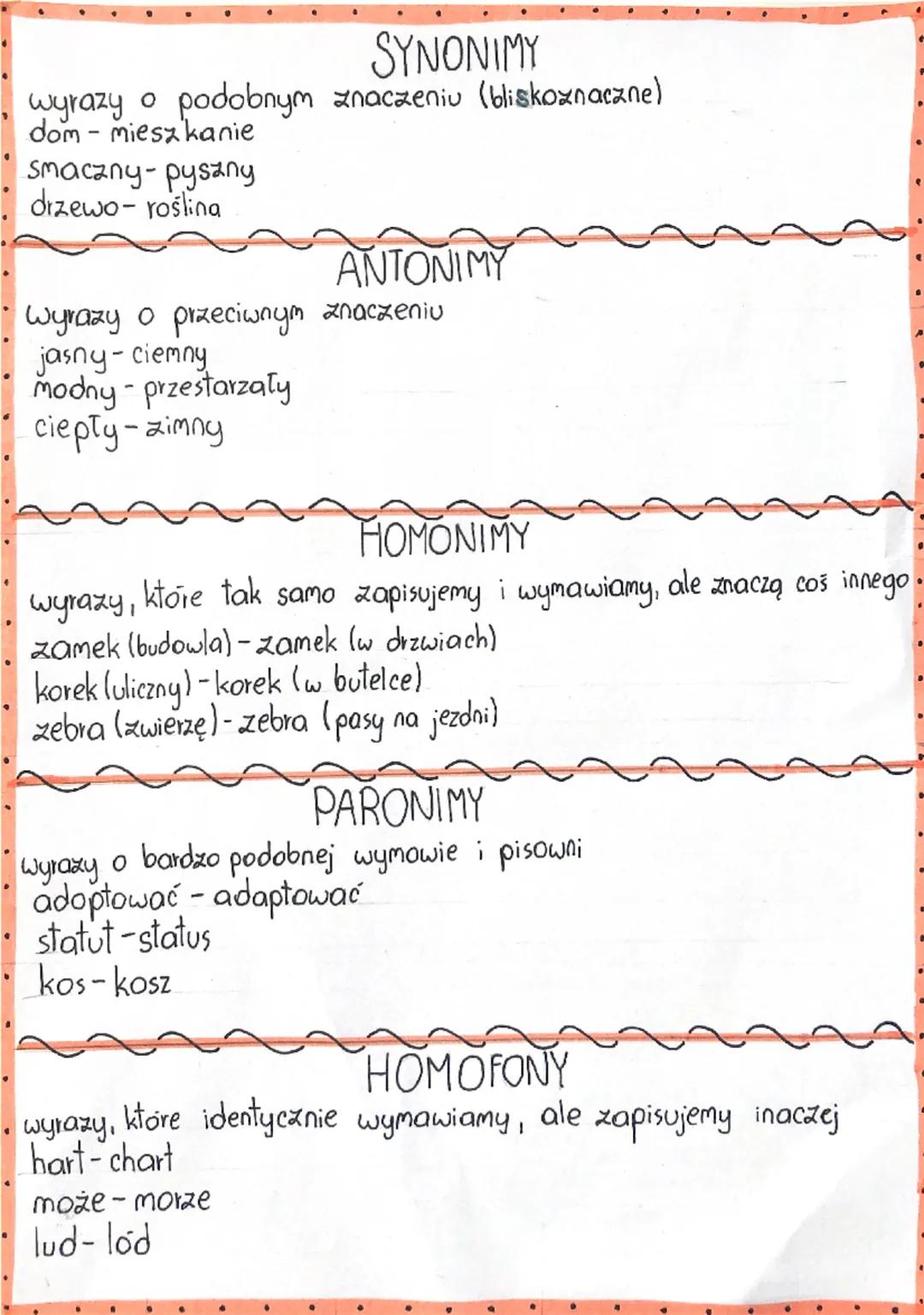 SYNONIMY
wyrazy o podobnym znaczeniu (bliskoznaczne)
dom mieszkanie
smaczny-pyszny
drzewo-roślina

ANTONIMY
• Wyrazy o przeciwnym znaczeniu
