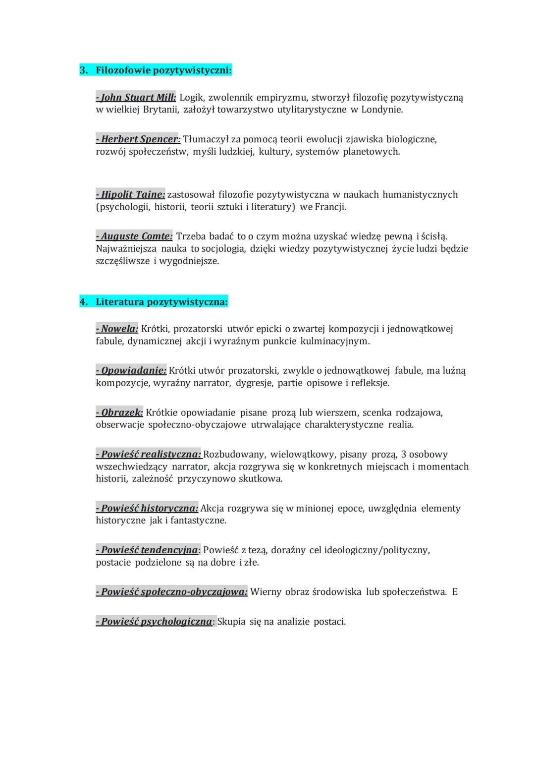 Pozytywizm
Podstawowa teza pozytywizmu głosi, jedyna pewną wiedza jest wiedza naukowa.
Nurt filozoficzny, literacki, społeczny, który narodz