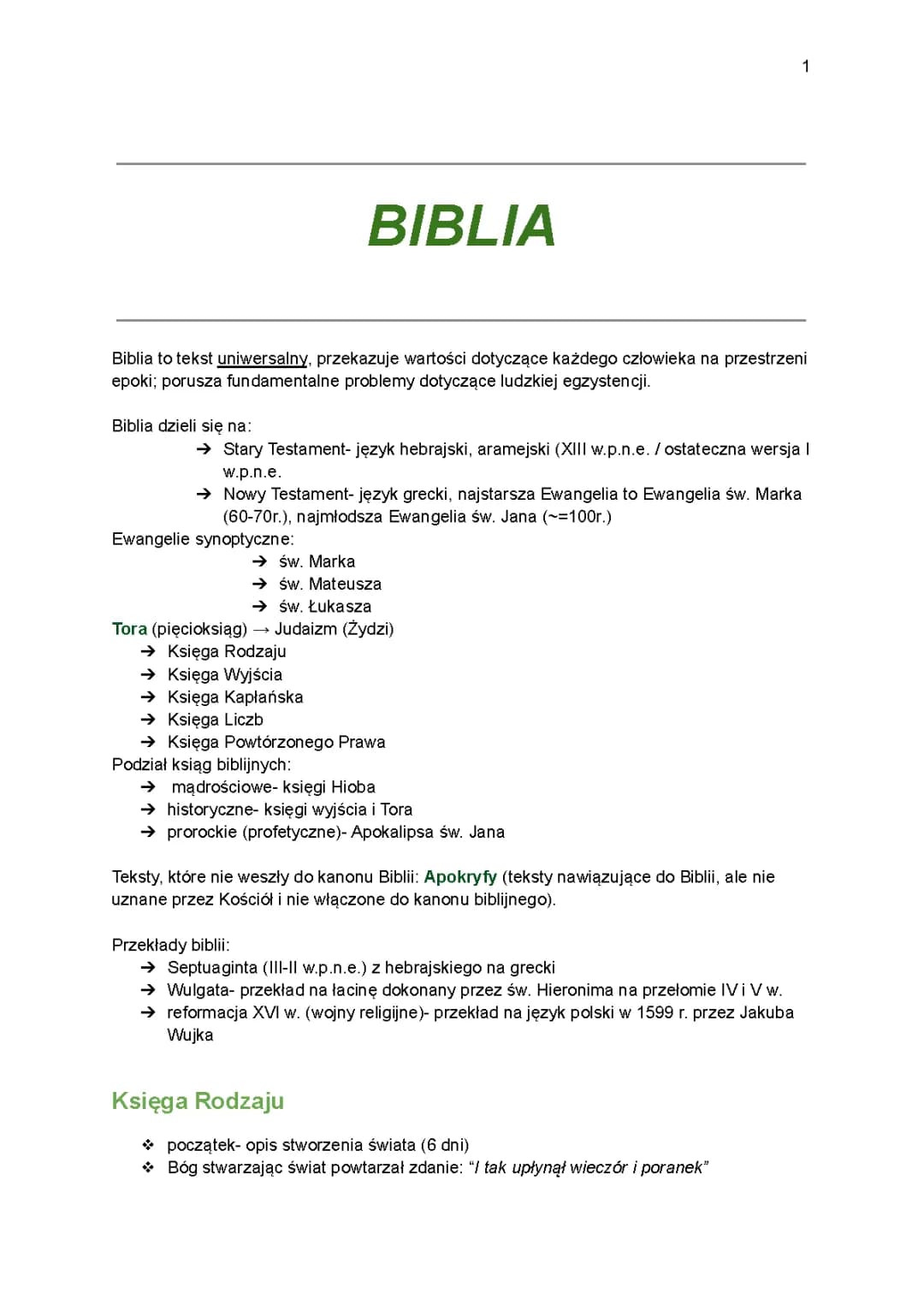 Biblia dla Liceum: Notatki i Najważniejsze Informacje do Powtórki