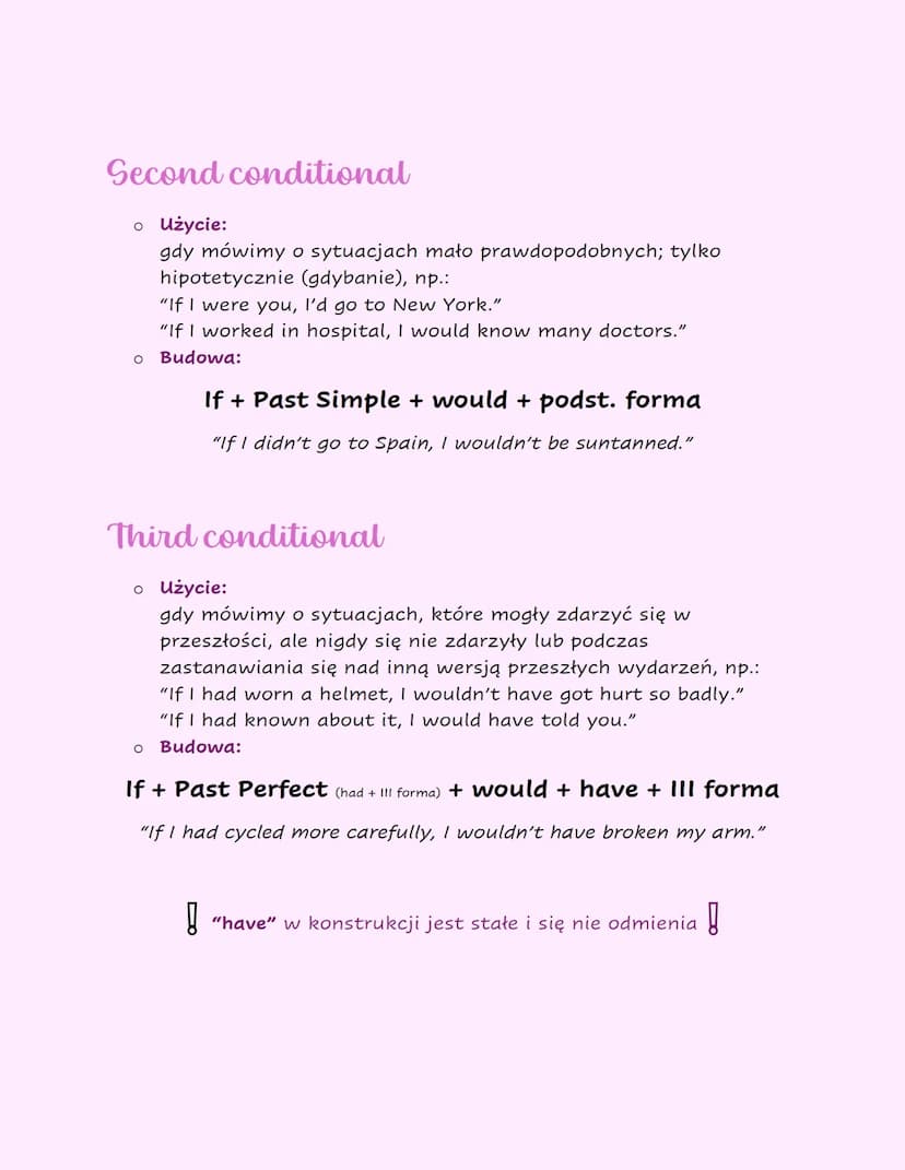 Conditionals
Tryby warunkowe: 0, 1, 2, 3
Zero conditional
。 użycie:
gdy mówimy o sytuacjach zawsze prawdziwych, np.:
"If I mix yellow and bl