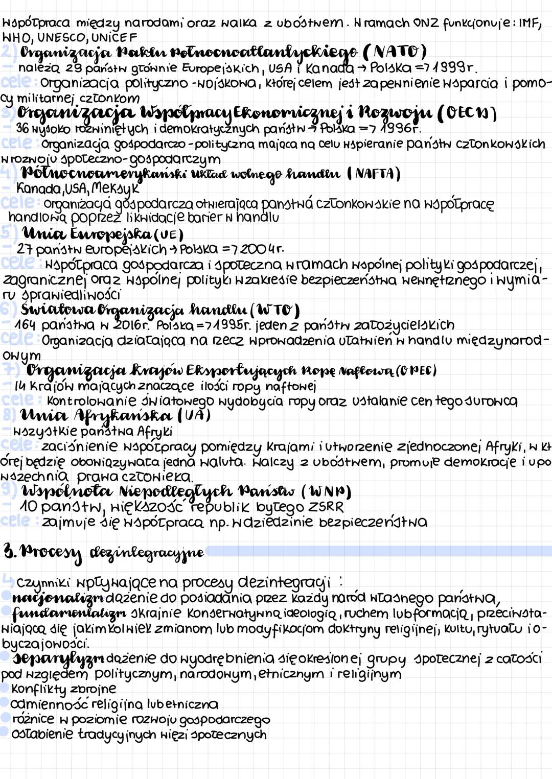 obszary integracji i dezintegracji
we współczesnym sviecie
1. Integracja państw
a procesy integracyjne - polegają na zaciśnianiu współpracy 