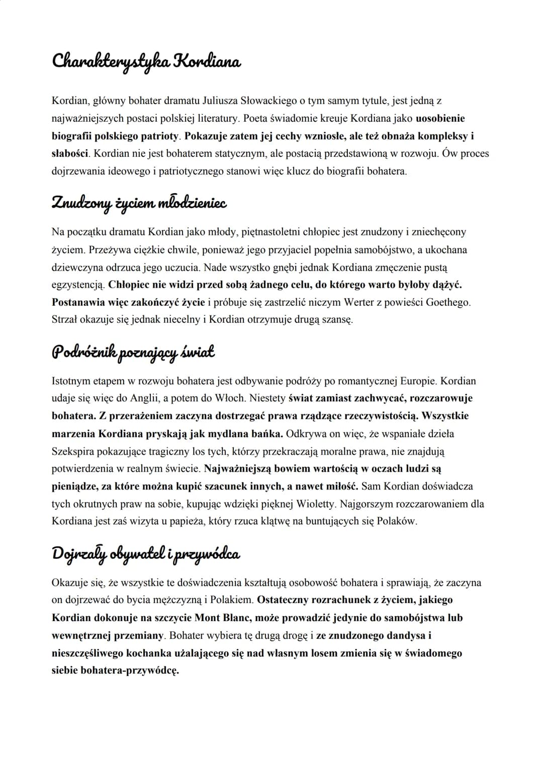 Charakterystyka Kordiana
Kordian, główny bohater dramatu Juliusza Słowackiego o tym samym tytule, jest jedną z
najważniejszych postaci polsk