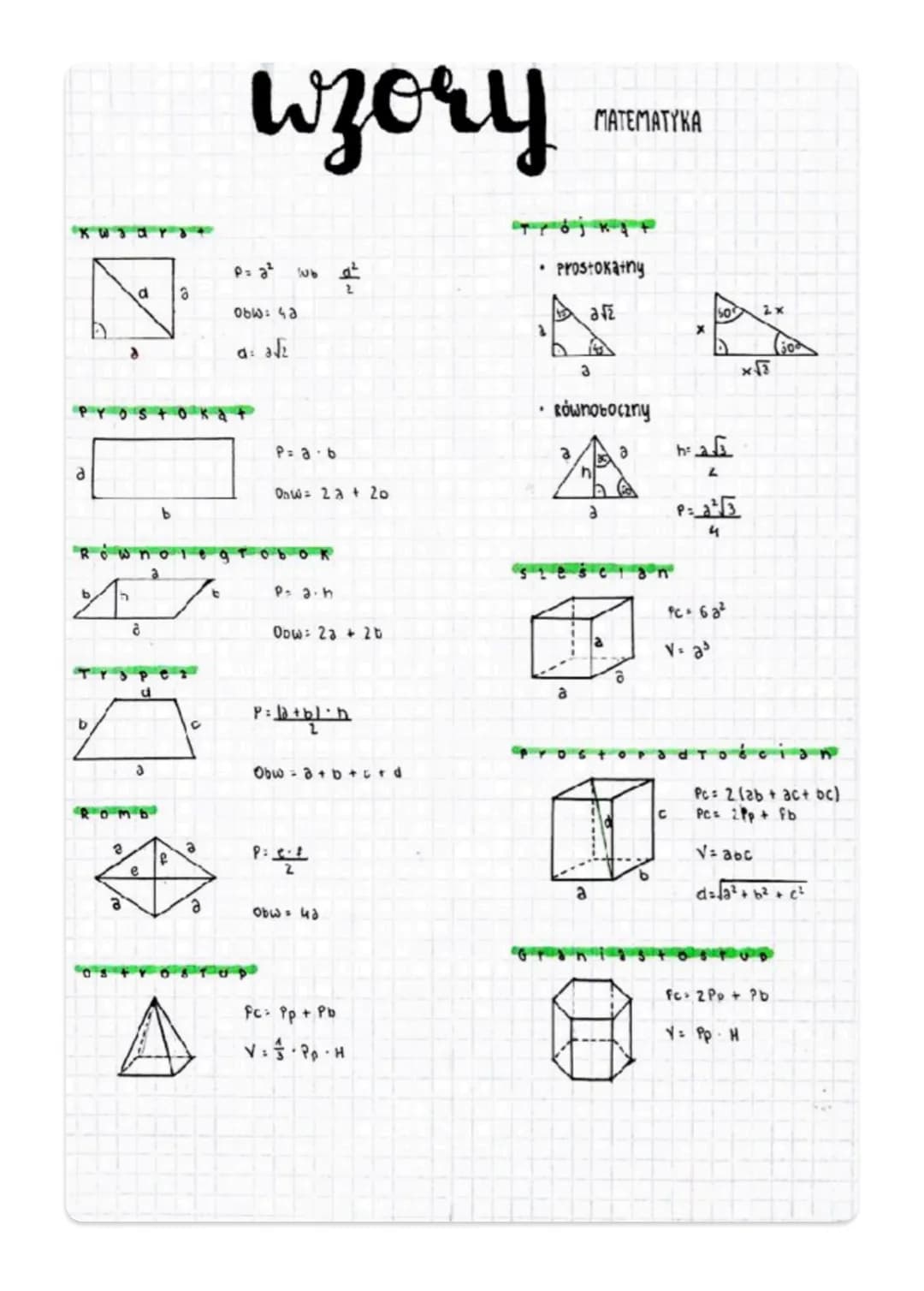 d
d
b
d
17
a
a
Romb
e
ô
f
C
a
a
wzory
obw: 42
a= a√2
P= a b
OK
Dow= 2a + 20
P= 2. h
~P~
Oow: 2a + 2b
P: la + bl·h
P= e-t
2
Obw a+b+c+d
Obw =