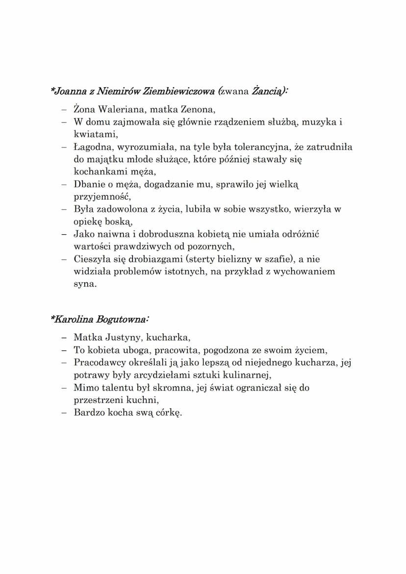 ZOFIA NAŁKOWSKA-
"GRANICA"”
BOHATEROWIE:
*Walerian Ziembiewicz:
Mąż Joanny z Niemirów Ziembiewiczowej, ojciec Zenona,
Po stracie majątku swo