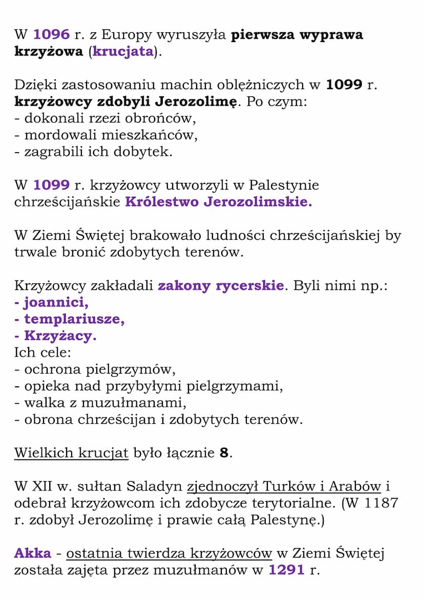 
<p>W połowie VII w. Palestynę (Ziemię Świętą) podbili Arabowie. W połowie XI w. część państw arabskich na Bliskim Wschodzie została podbita