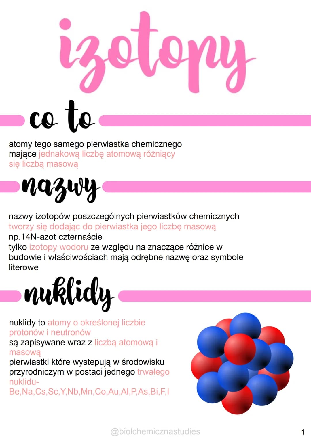 izotopy
co to
atomy tego samego pierwiastka chemicznego
mające jednakową liczbę atomową różniący
się liczbą masową
nazwy
nazwy izotopow posz