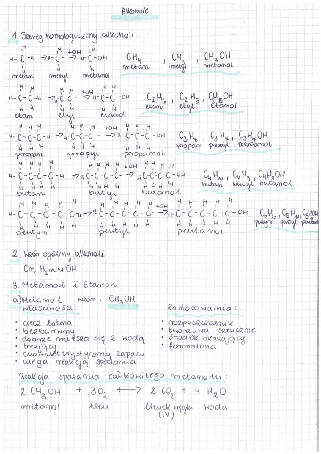 1. Szeveg homologicz my alkoholi
ч +H ч
н- с-н -74-с- -7 н-о-он
1
metan
H
propan
H
н ч тон
н-С-С-н - с-с- -7 4-с-с-он
Н
etan
etanol
няч
н-с-