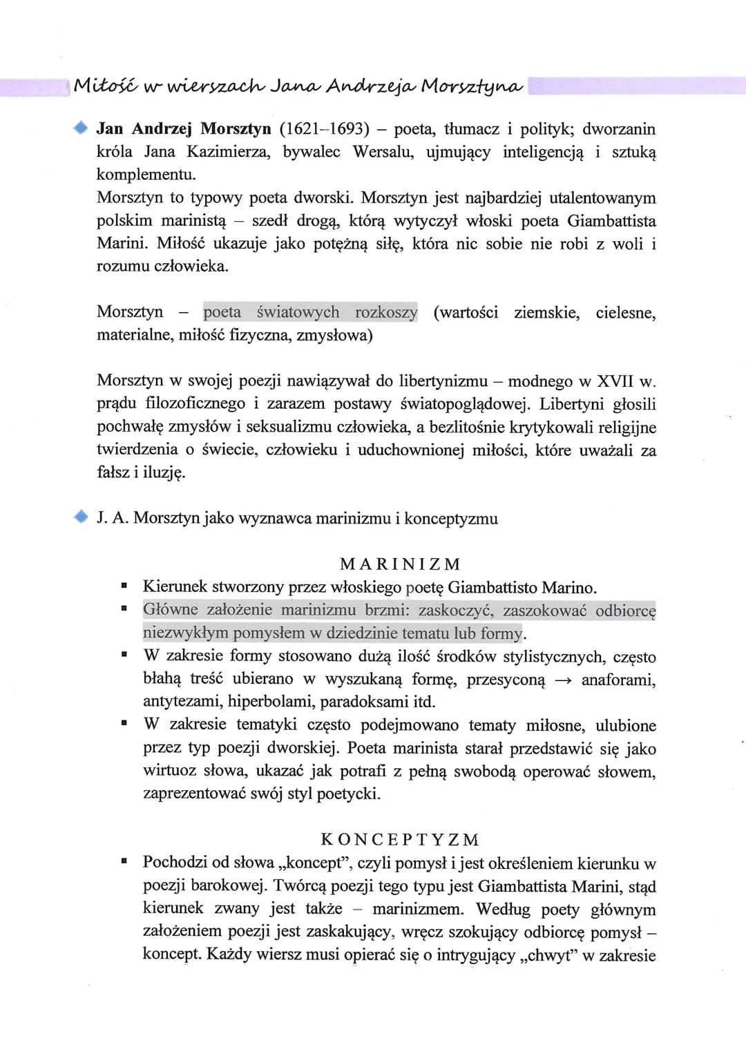 Mitość w wierszach Jana Andrzeja Morsztyna
Jan Andrzej Morsztyn (1621-1693) - poeta, tłumacz i polityk; dworzanin
króla Jana Kazimierza, byw
