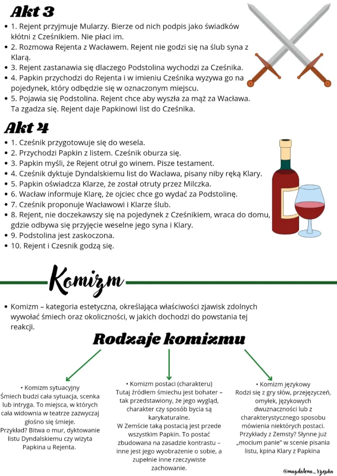 Akt 3
• 1. Rejent przyjmuje Mularzy. Bierze od nich podpis jako świadków
kłótni z Cześnikiem. Nie płaci im.
• 2. Rozmowa Rejenta z Wacławem.