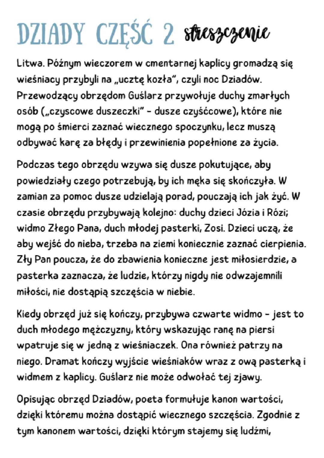 ,,Dziady 2" streszczenie 