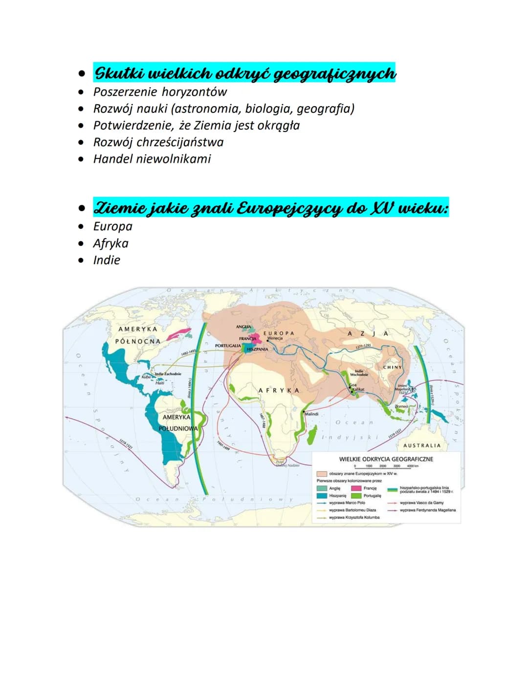 - Wielkie Odkrycia Geograficzne -
● Krzysztof Kolumb:
Odkrył drogę morską do Ameryki 1492r.
• Vasco da Gama:
Opłynął Afrykę, odkrył drogę mo