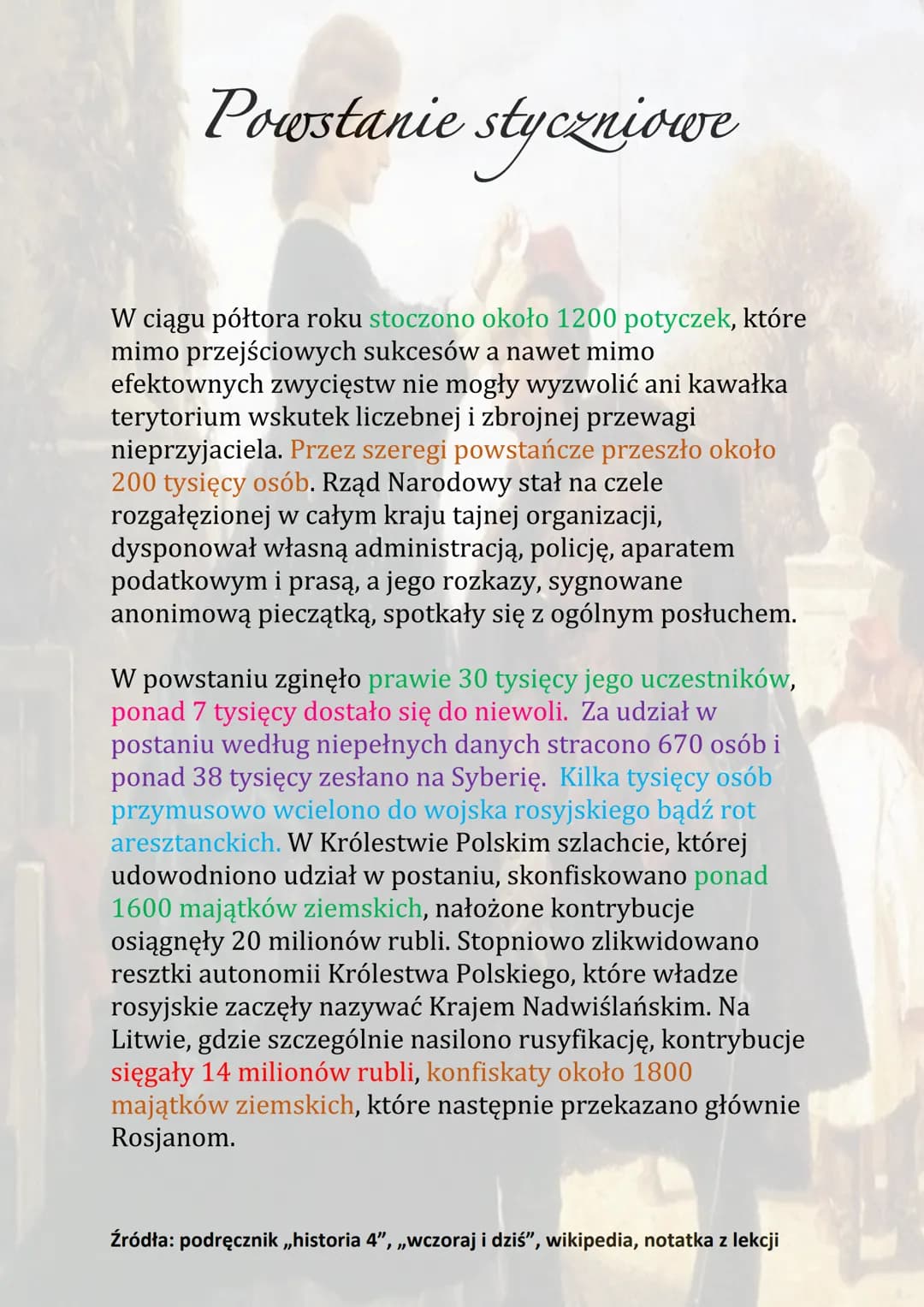 Powstanie styczniowe
Powstanie styczniowe było to powstanie narodowe
przeciw Rosji trwające od 22 stycznia 1863 roku do
połowy 1864 roku. Po
