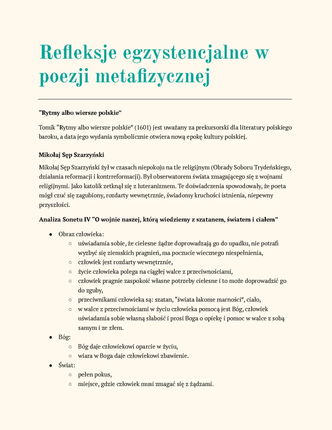 Mikołaj Sęp Szarzyński - Sonet IV