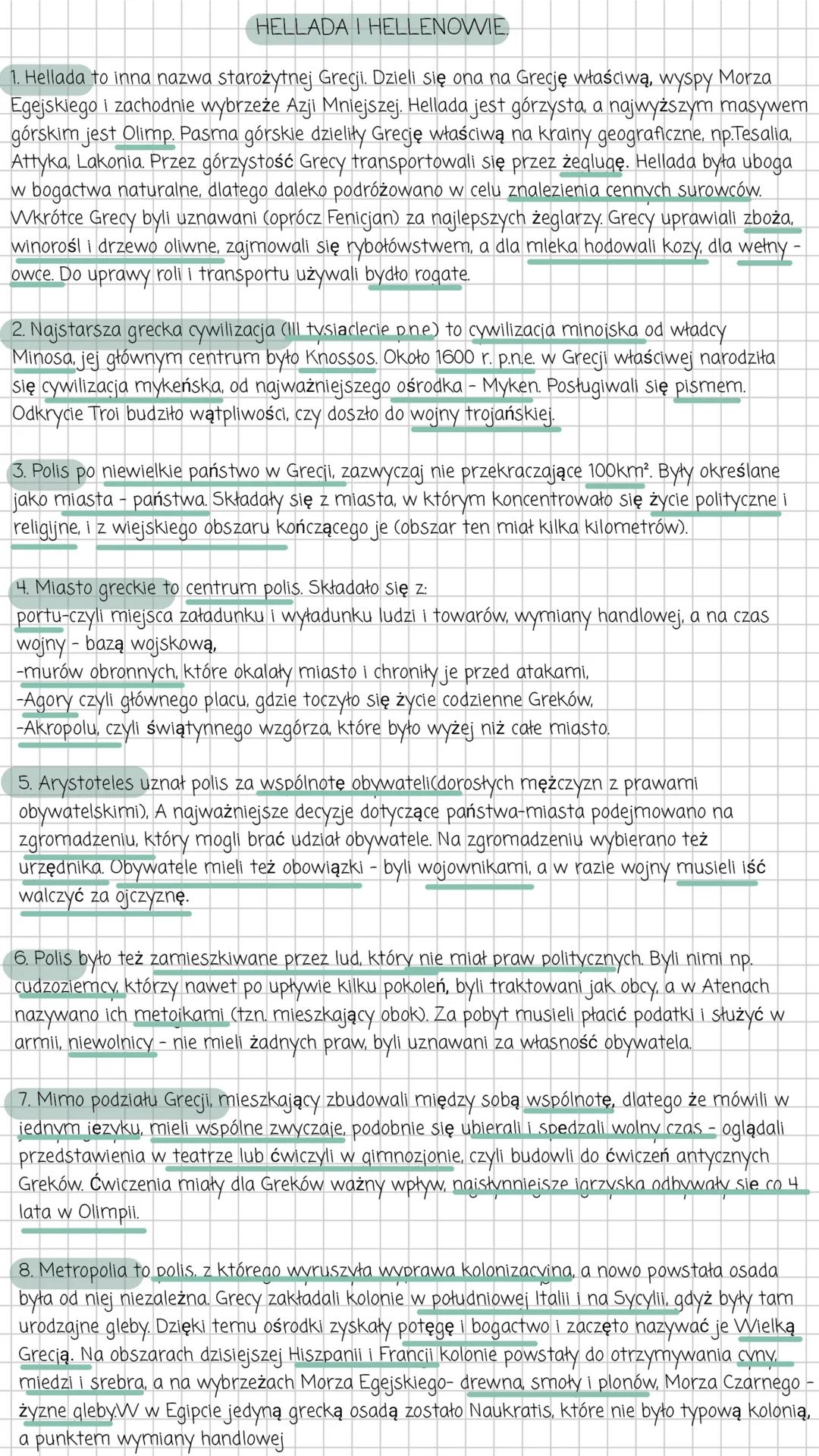 HELLADA I HELLENOWIE
1. Hellada to inna nazwa starożytnej Grecji. Dzieli się ona na Grecję właściwą, wyspy Morza
Egejskiego i zachodnie wybr
