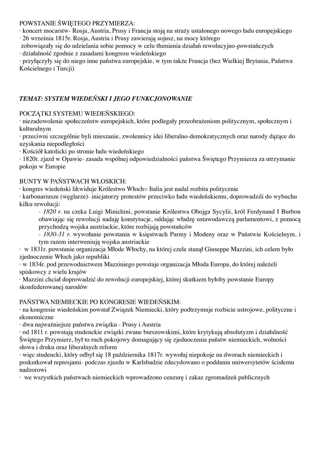 TEMAT: KONGRE WIEDEŃSKI
EUROPA PO WOJNACH NAPOLEOŃSKICH:
wiosna 1814r. VI koalicja wkracza do Francji, królem zostaje ogłoszony Ludwik XVIII