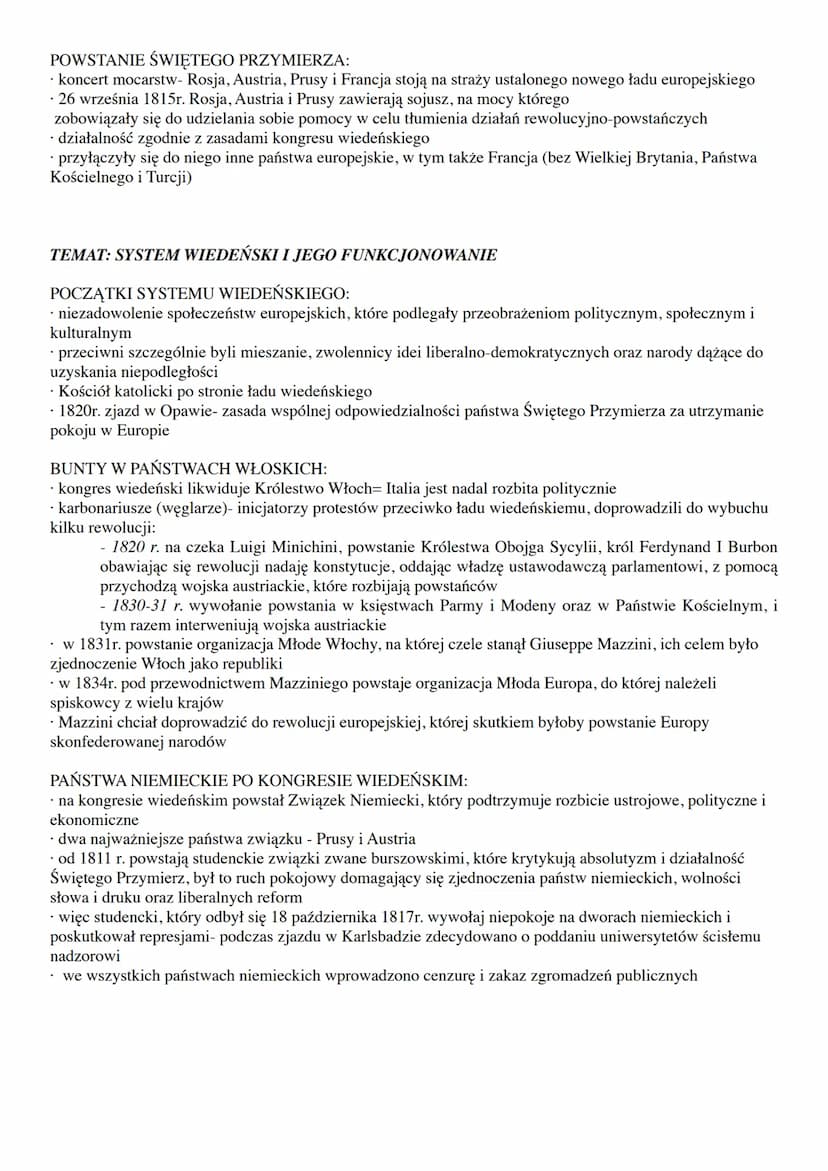 TEMAT: KONGRE WIEDEŃSKI
EUROPA PO WOJNACH NAPOLEOŃSKICH:
wiosna 1814r. VI koalicja wkracza do Francji, królem zostaje ogłoszony Ludwik XVIII