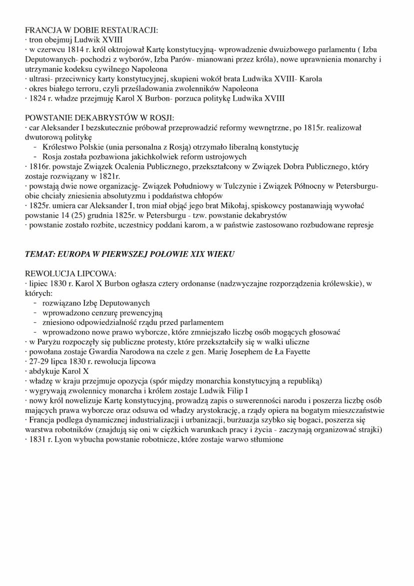 TEMAT: KONGRE WIEDEŃSKI
EUROPA PO WOJNACH NAPOLEOŃSKICH:
wiosna 1814r. VI koalicja wkracza do Francji, królem zostaje ogłoszony Ludwik XVIII