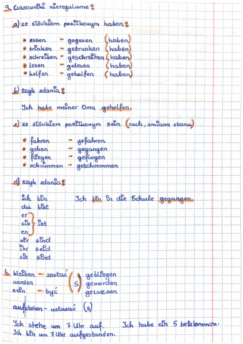 Thema: Perfekt.
1. Czasowniki regularne
4.
a) haben
ich habe
du hast
er
sie hat
es
wir haben
ihr habt
Sie haben
(6) forma czasu przeszłego =