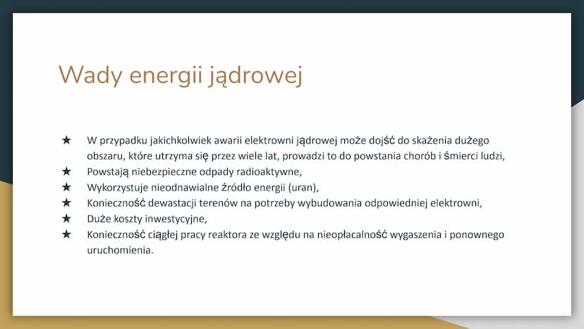 Zalety i Wady
Energetyki Jądrowej Co to energetyka jądrowa?
Jest ona alternatywą dla paliw kopalnych. To zmagazynowana w jądrze atomu energi