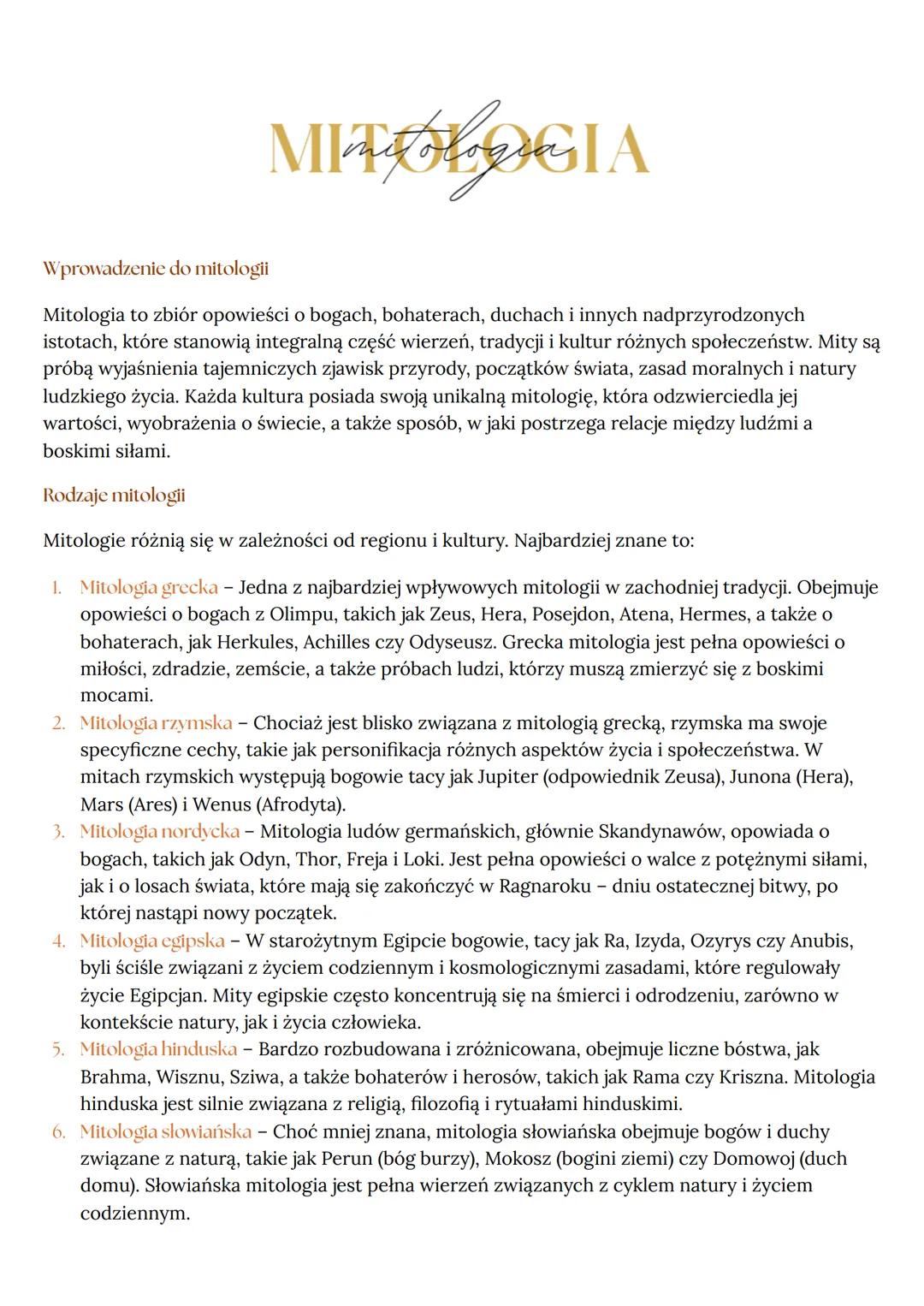 # MITOLOGIA

## Wprowadzenie do mitologii

Mitologia to zbiór opowieści o bogach, bohaterach, duchach i innych nadprzyrodzonych
istotach, kt