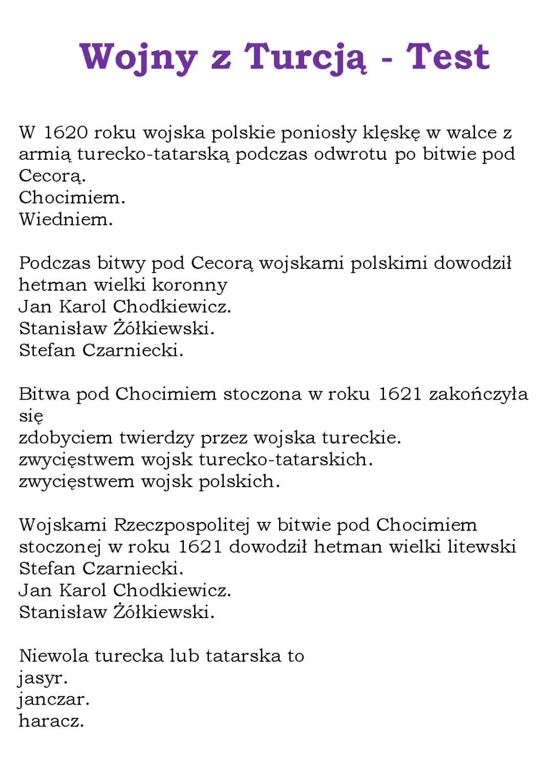 Wojny polsko-tureckie w XVII wieku - przyczyny, przebieg, skutki
