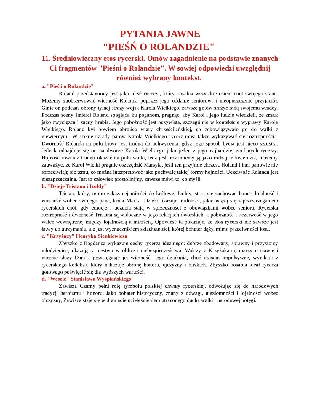 Pytania jawne (Pieśń o Rolandzie)