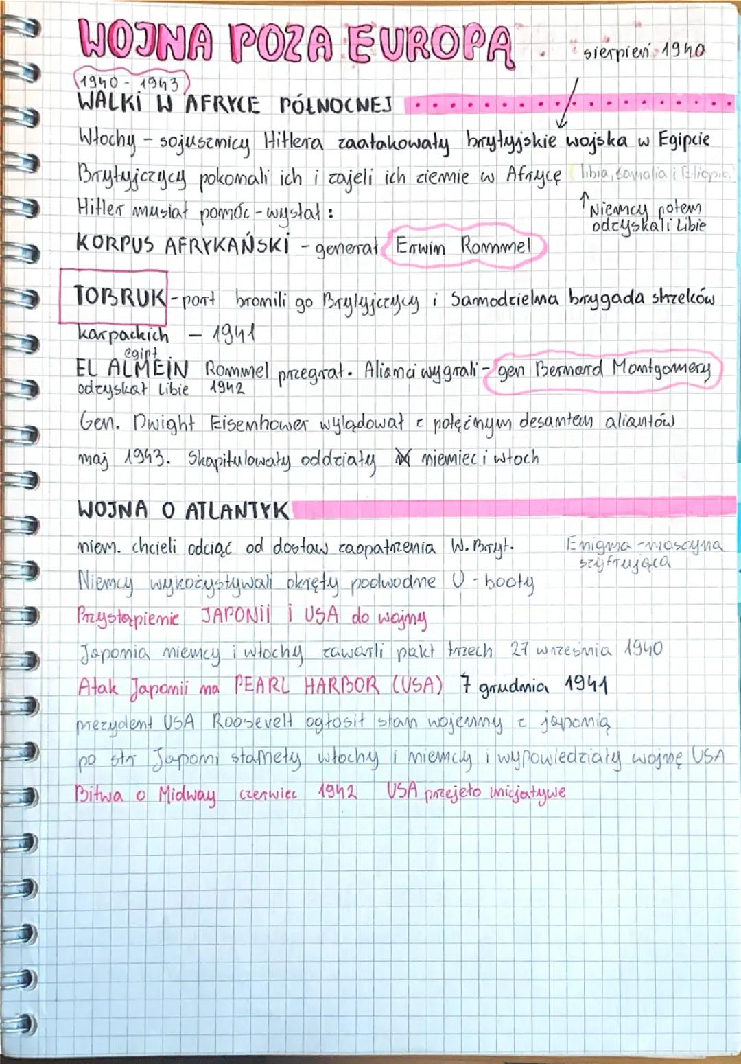 WOJNA POZA EUROPA
(1940-1943
AFRYCE
WALKI WAFRYCE PÓŁNOCNEJ
.
Sierpień 1940
Włochy - sojusznicy Hitlera zaatakowały brytyjskie wojska w Egip