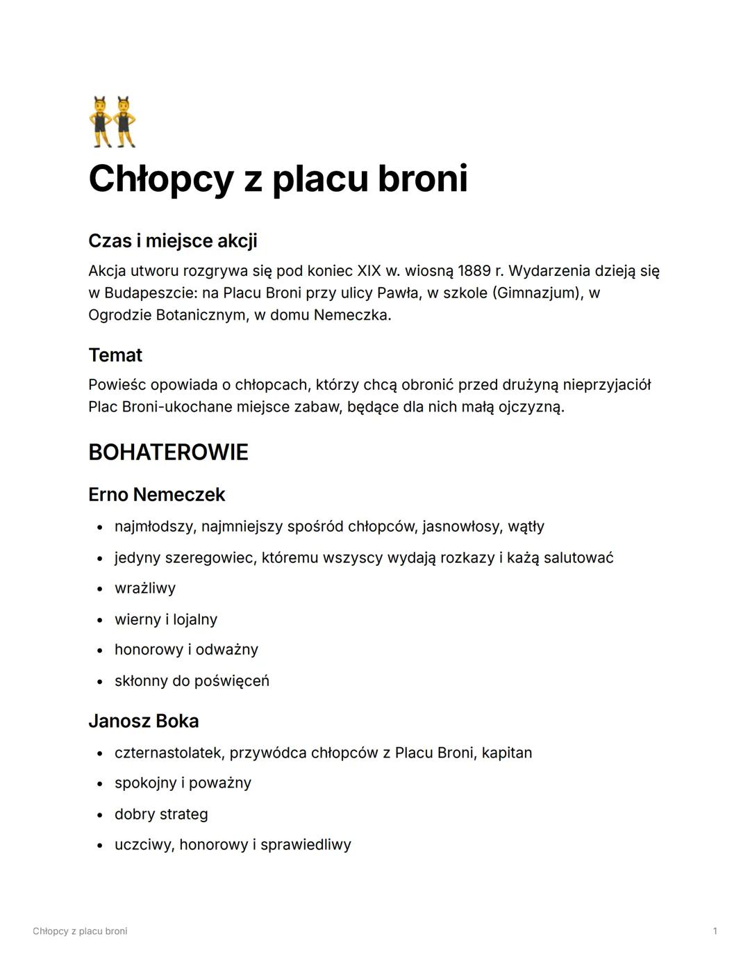 --- OCR Start ---
Chłopcy z placu broni
Czas i miejsce akcji
Akcja utworu rozgrywa się pod koniec XIX w. wiosną 1889 r. Wydarzenia dzieją si