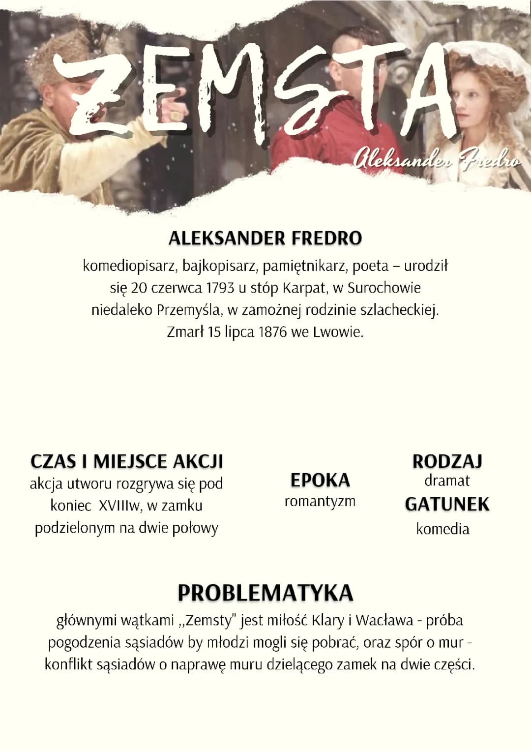 Zemsta - streszczenie, bohaterowie i problematyka