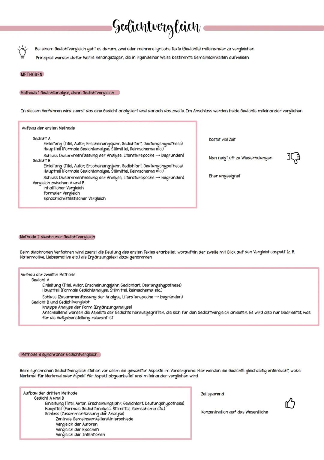 # Gedichtvergleich

Bei einem Gedichtvergleich geht es darum, zwei oder mehrere lyrische Texte (Gedichte) miteinander zu vergleichen
Prinzip