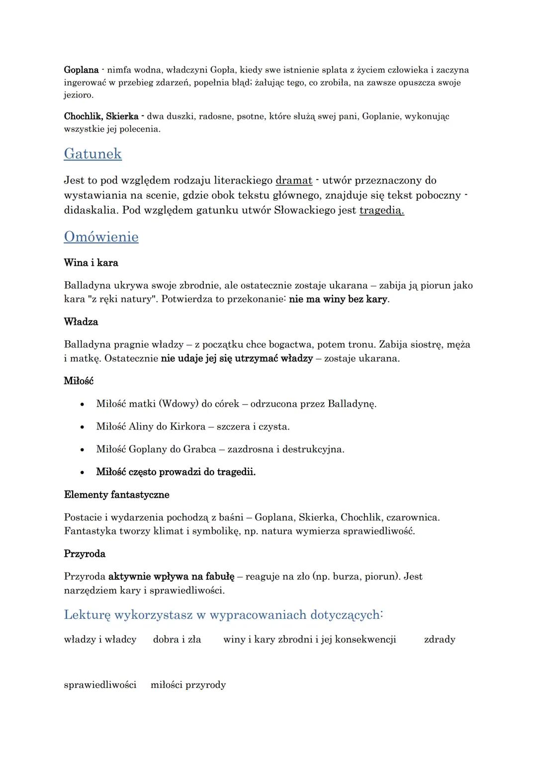 --- OCR Start ---
Goplana nimfa wodna, władczyni Gopła, kiedy swe istnienie splata z życiem człowieka i zaczyna
ingerować w przebieg zdarzeń