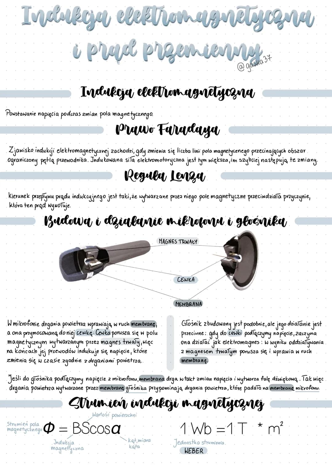 Indukga elektromagnetyczna
i prąd przemienny
Indukcja elektromagnetyczna
Powstawanie napięcia podczas zmian pola magnetycznego.
Prawo Farada