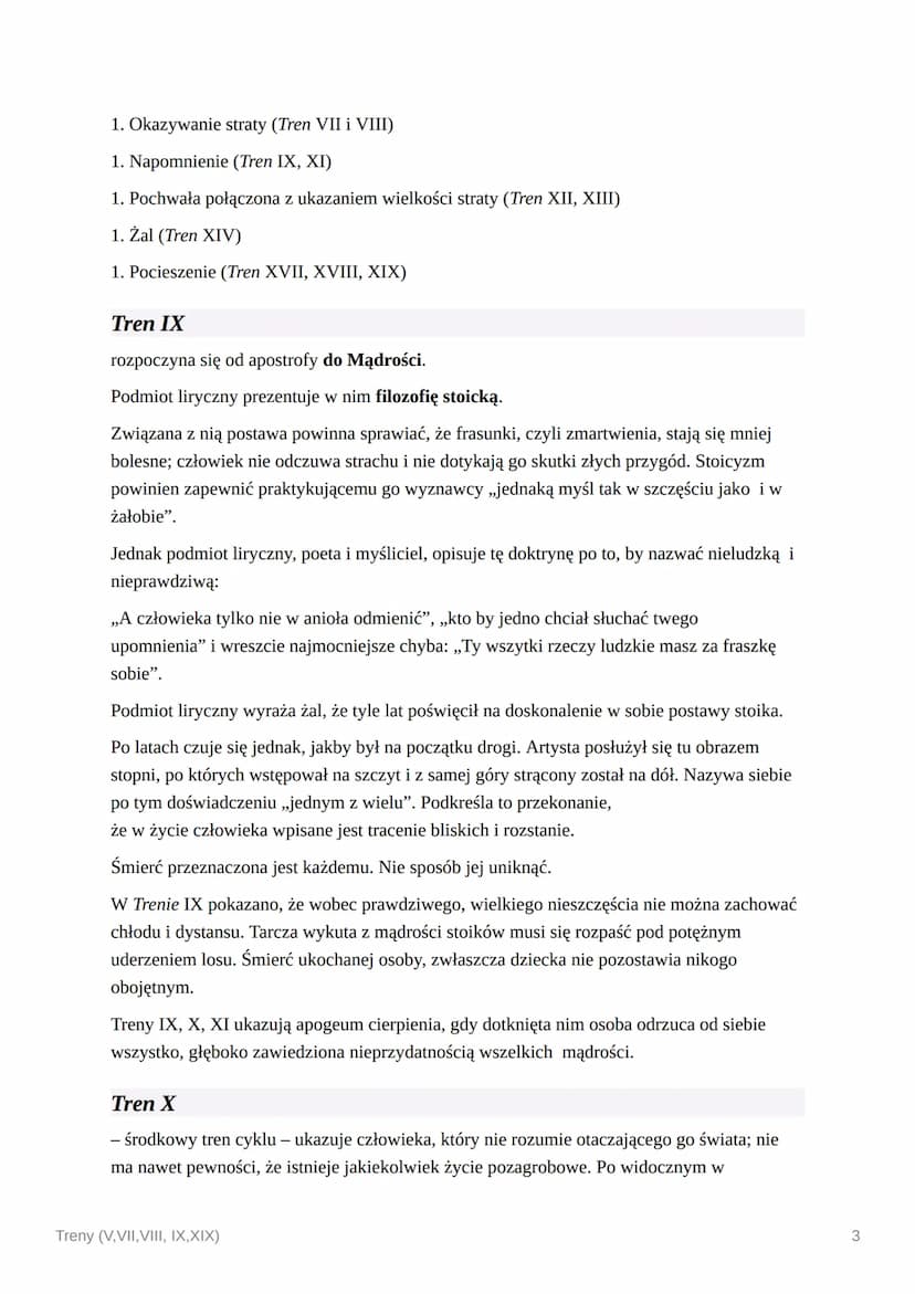 Treny (V, VII, VIII, IX,XIX)
Treny Jana Kochanowskiego są pomnikiem renesansowego humanizmu, bo pokazano w
nich człowieka: kochającego, wątp