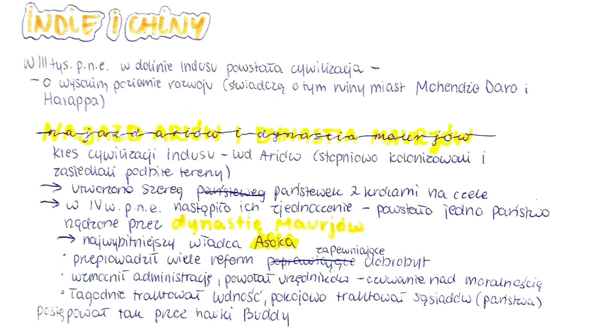 INDLE CHINY
I
Will tys. p.n.e. w dolinie indusu powstała cywilizacja
-O wysokim poziemie rozwoju (świadczą o tym ruiny miast Mohendie Daro i