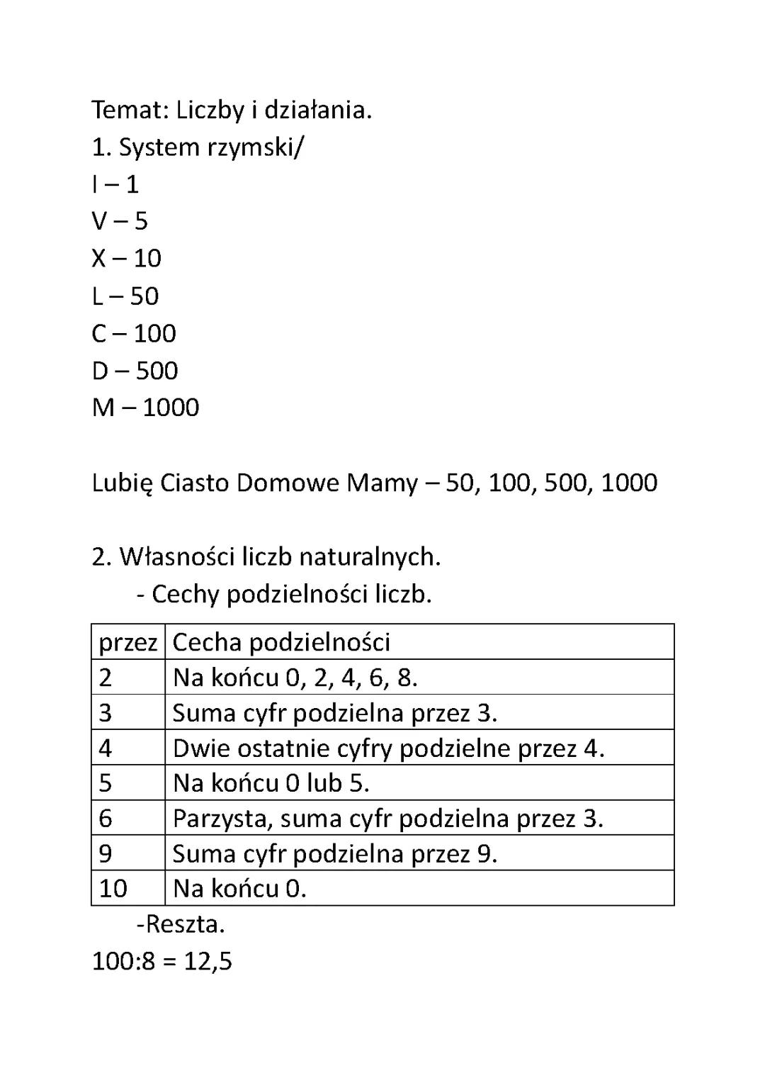 Liczby i działania Word.