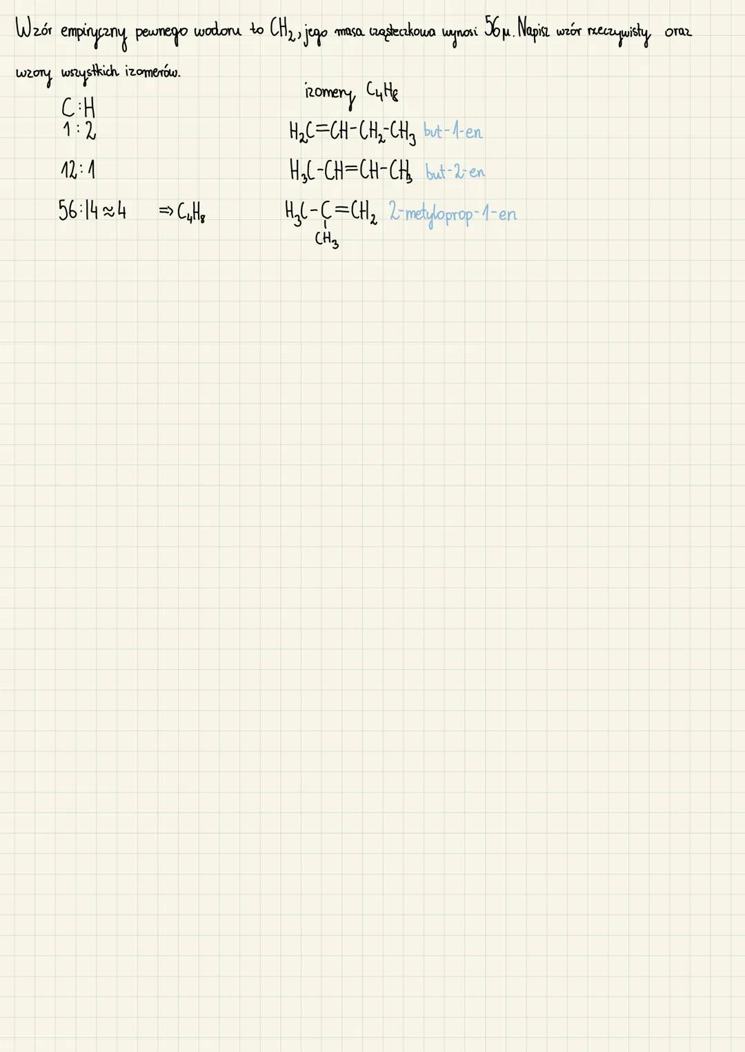 WE=
С
H
TC
4
1) BUDOWA
→ eten
I SZEREG
Cattu
propen C3H6
buten
C4H8
penten C5H 10
heksen C6H₁2
→ hepten C₂H₁4
⇒okten Cg H 16
ALKENY
133
pm
6